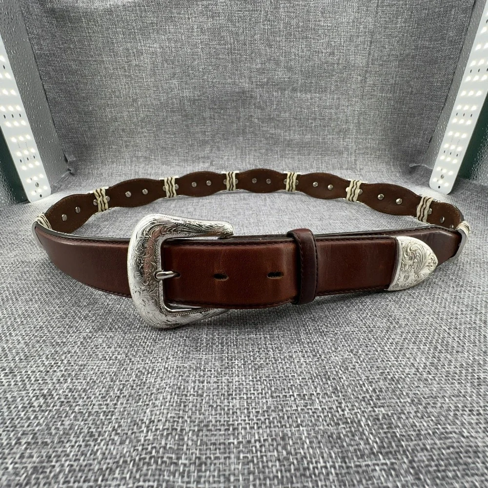 Tony Lama Men's Cutting Champ Leather Belt Size 40 Brown Scalloped Concho READ